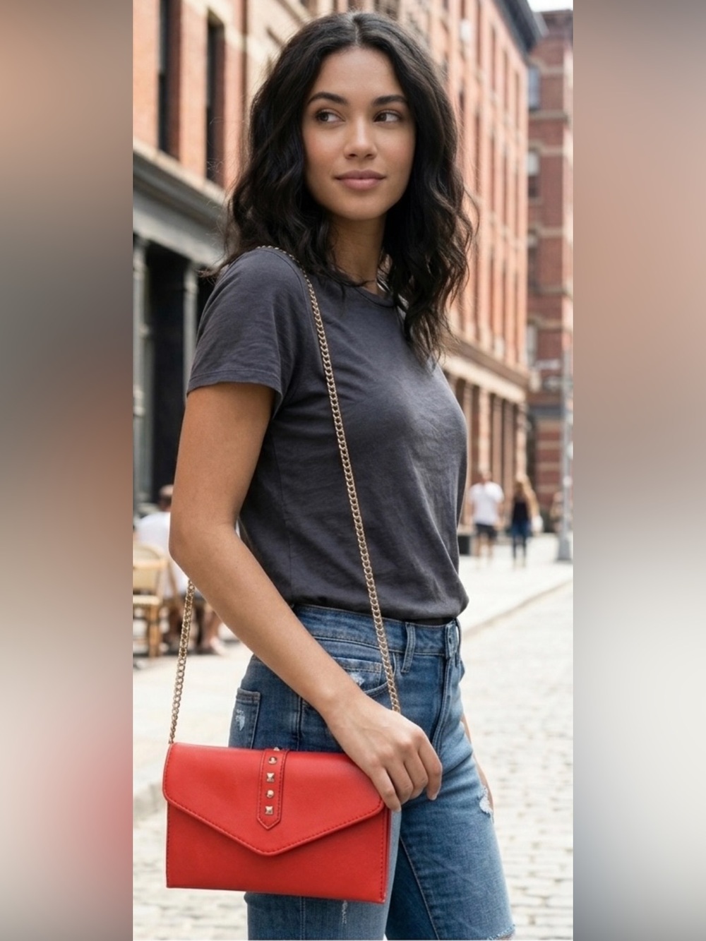 Danielle Nicole Red Studded Convertible Wallet Crossbody Bag